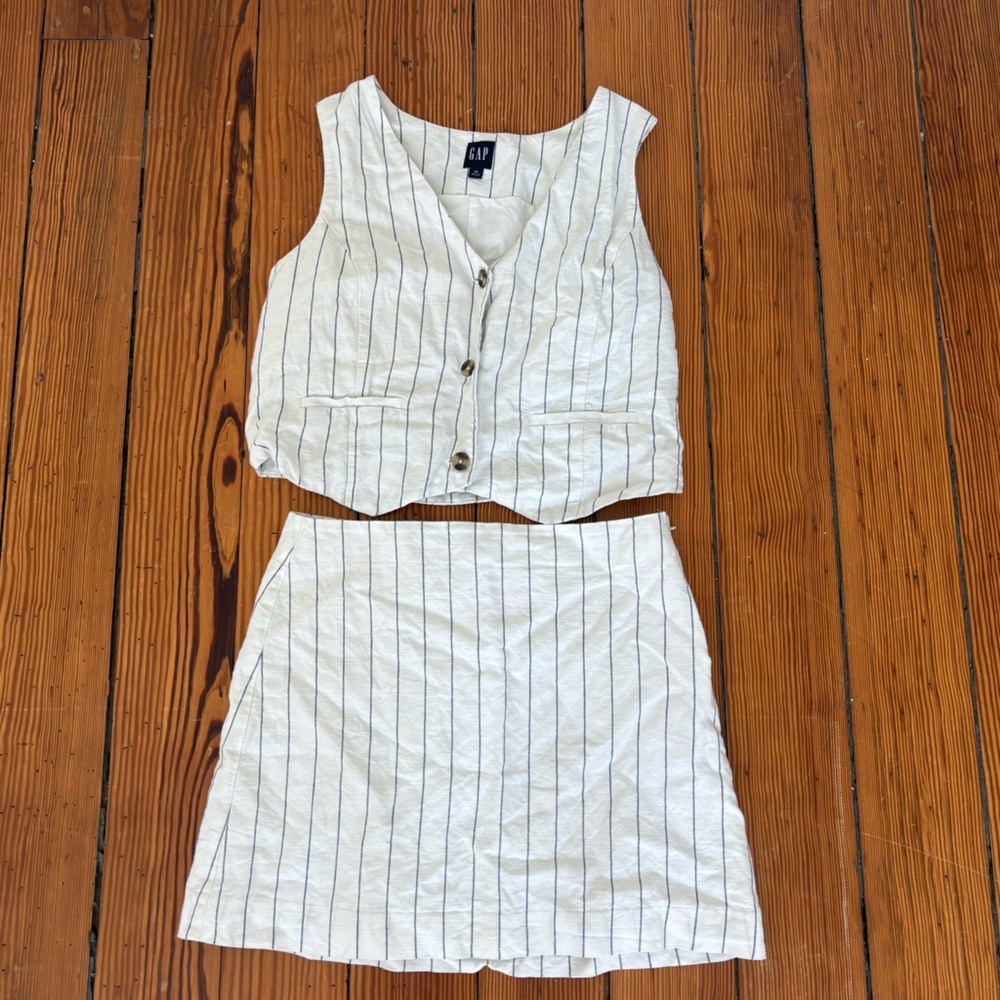 GAP Linen-Cotton Cream and Blue Vest & Skirt Set